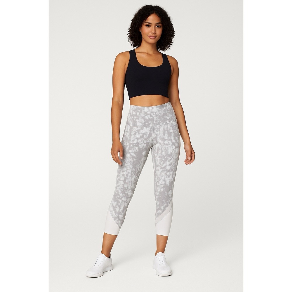 Lululemon Wunder Under Crop Leggings‎ Sz 6 Gray White Print 23" Inseam